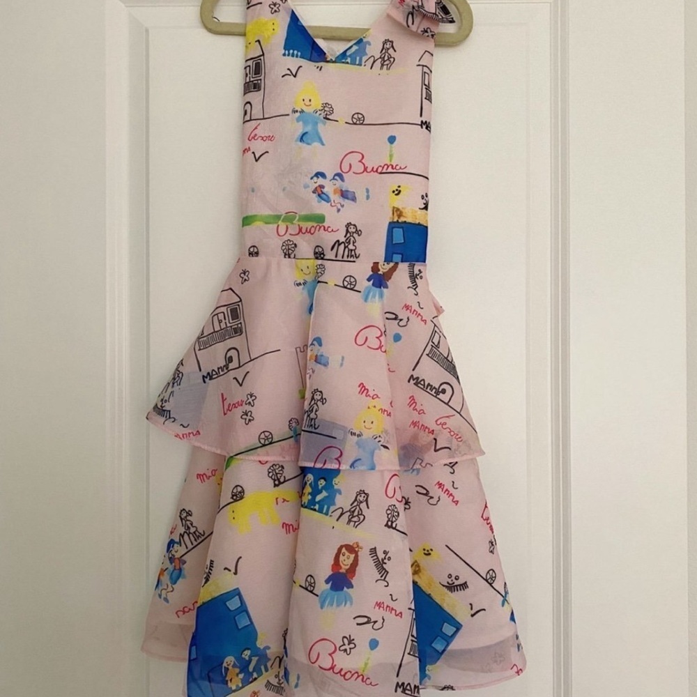 Little Miss Boutique girls tiered pink chiffon fun print Dress size 8 years